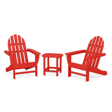 POLYWOOD Classic Adirondack 3-Piece Set W/ South Beach 18-Inch Side Table - Sunset Red